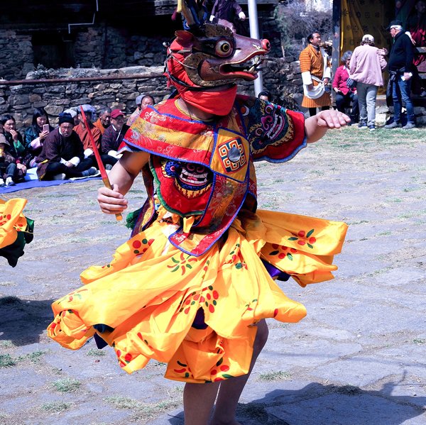 Chamdanser op festival in Tangsibi, Bhutan, India