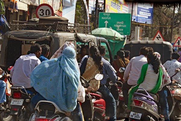Verkeersopstopping in Chhindwara (India)