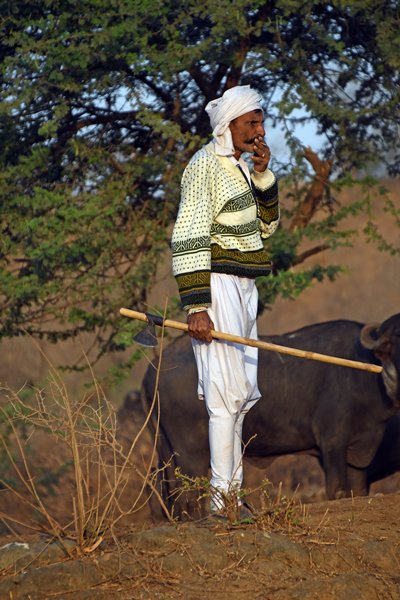Herder van een stam die in het Gir National Park woont (Gujarat, India)