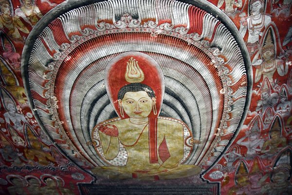 Plafondschildering in de Dambulla rotstempel (Sri Lanka)