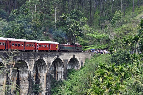 Trein op de Nine Arch Bridge bij Ella (Sri Lanka)