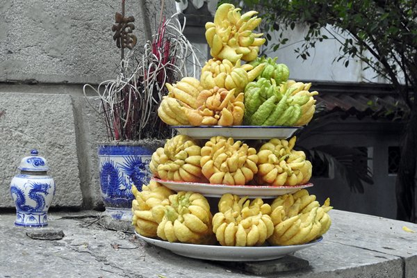 Fruitoffer bij Đền thờ vua Lê tempel, Hanoi