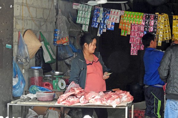 Een slagerij in de vallei bij Sa Pa, Vietnam