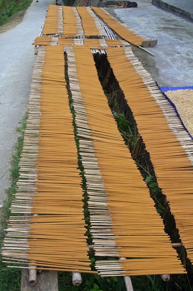 Drogende wierookstaafjes in de vallei bij Sa Pa, Vietnam