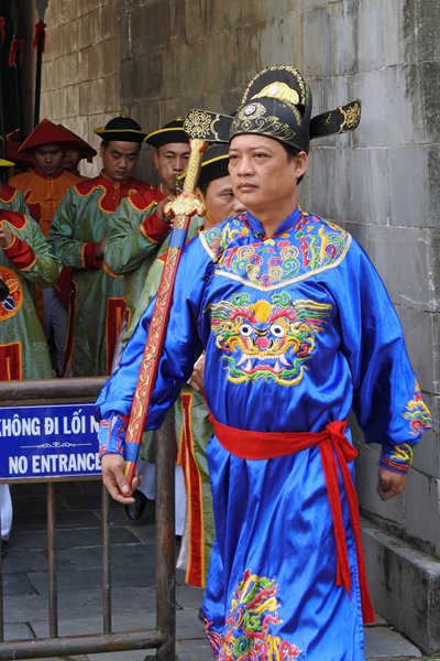 De aanvoerder van de wachters in de citadel van Hué, Vietnam