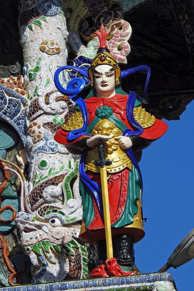 Beeld van wachter in Trai Mat, Vietnam