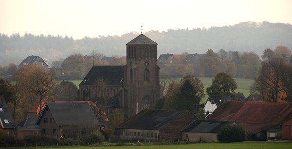 Zicht op een heiïg Frasselt bij Kranenburg, Duitsland