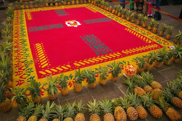 Bloementapijt in de Merced kerk, Antigua Guatemala 2014
