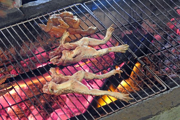Kikkers op de grill, Mekong delta, Vietnam 2015
