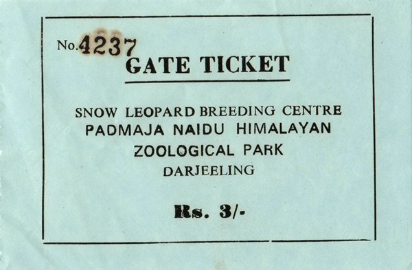 Toegangskaartje van het Snow Leopard Breeding Centre in Darjeeling, India 1997